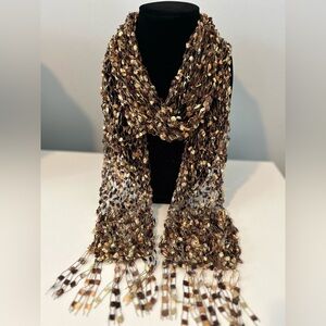 Elegant Brown Truffle Ladder Ribbon Scarf